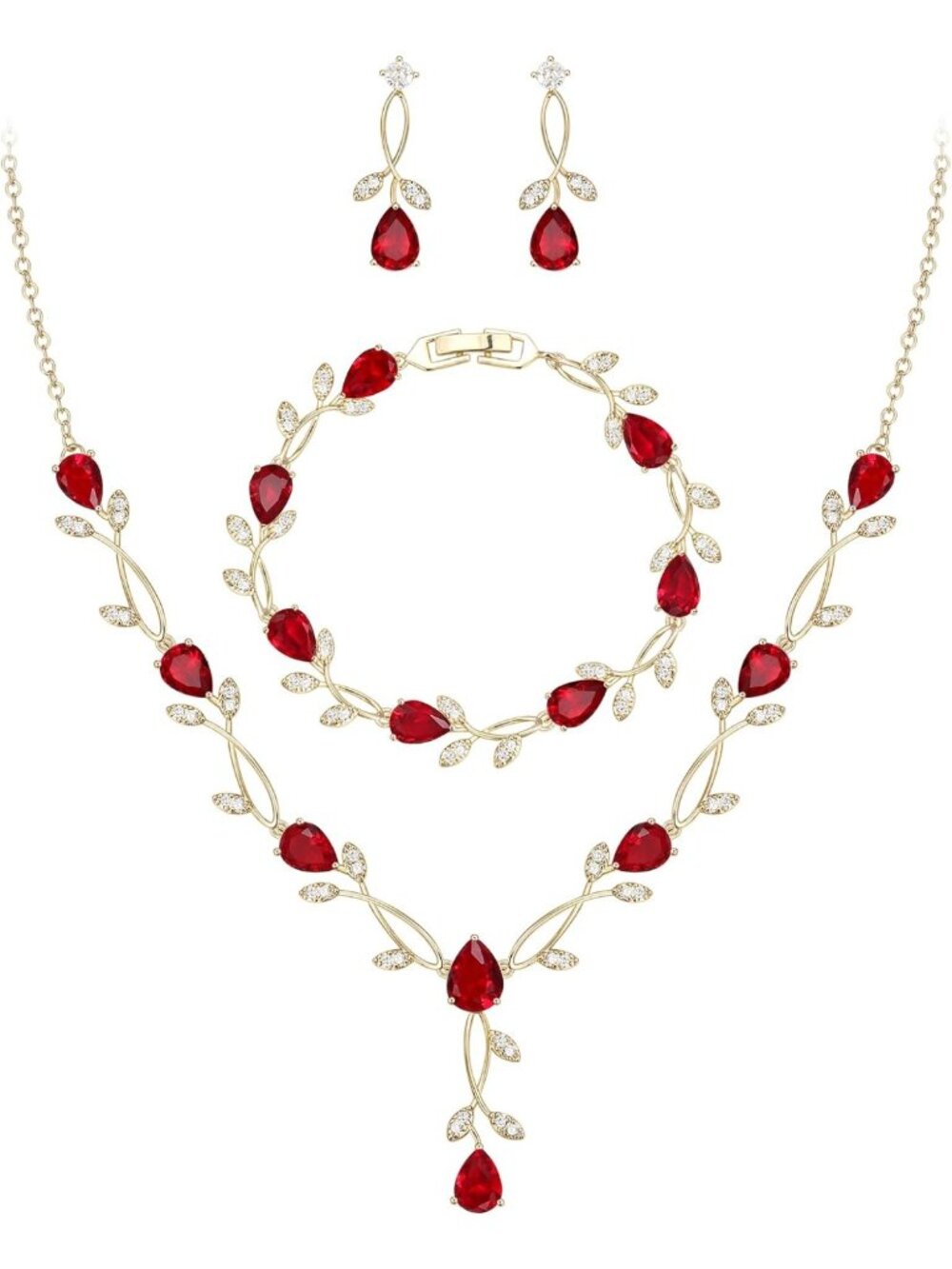 Elegant Pearl & Cubic Zirconia Leaf Bridal Jewelry Set for Women - Wedding